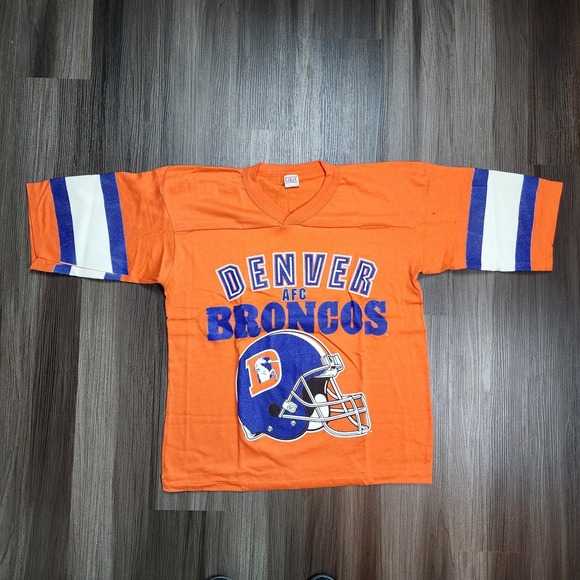 Vintage Denver Broncos Shirt 80s 90s USA VTG V Neck Garan NFL Large Orange - Picture 2 of 7